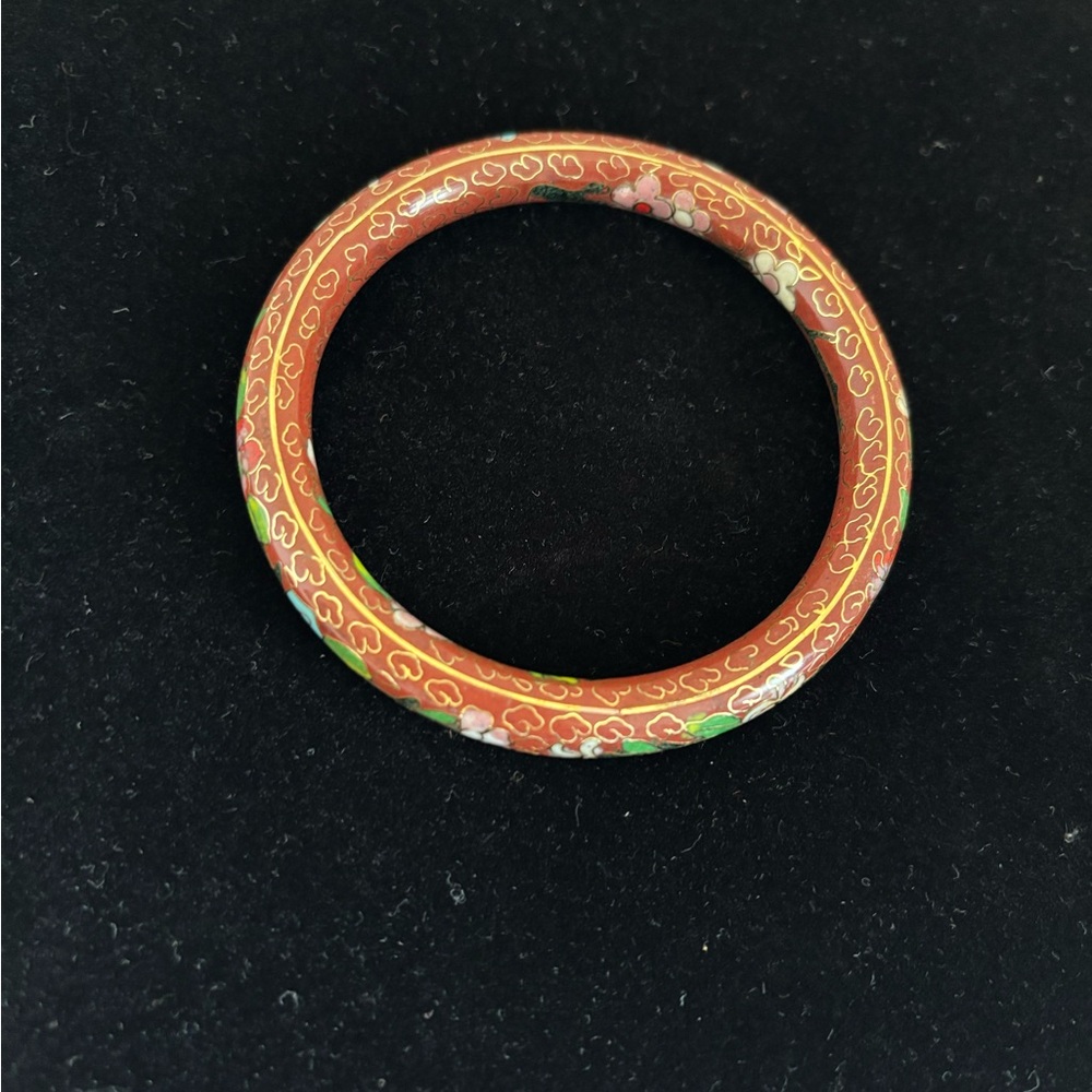 Cloisonne Bracelet VTG Floral Cinnamon Colored 2.5β Opening Heavy Weighted - Picture 4 of 7
